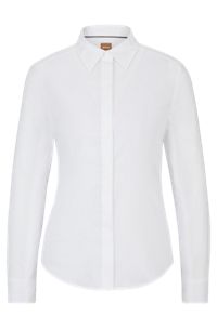 Slim-fit blouse in cotton-blend poplin, White