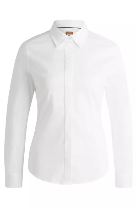 Slim-fit blouse in cotton-blend poplin