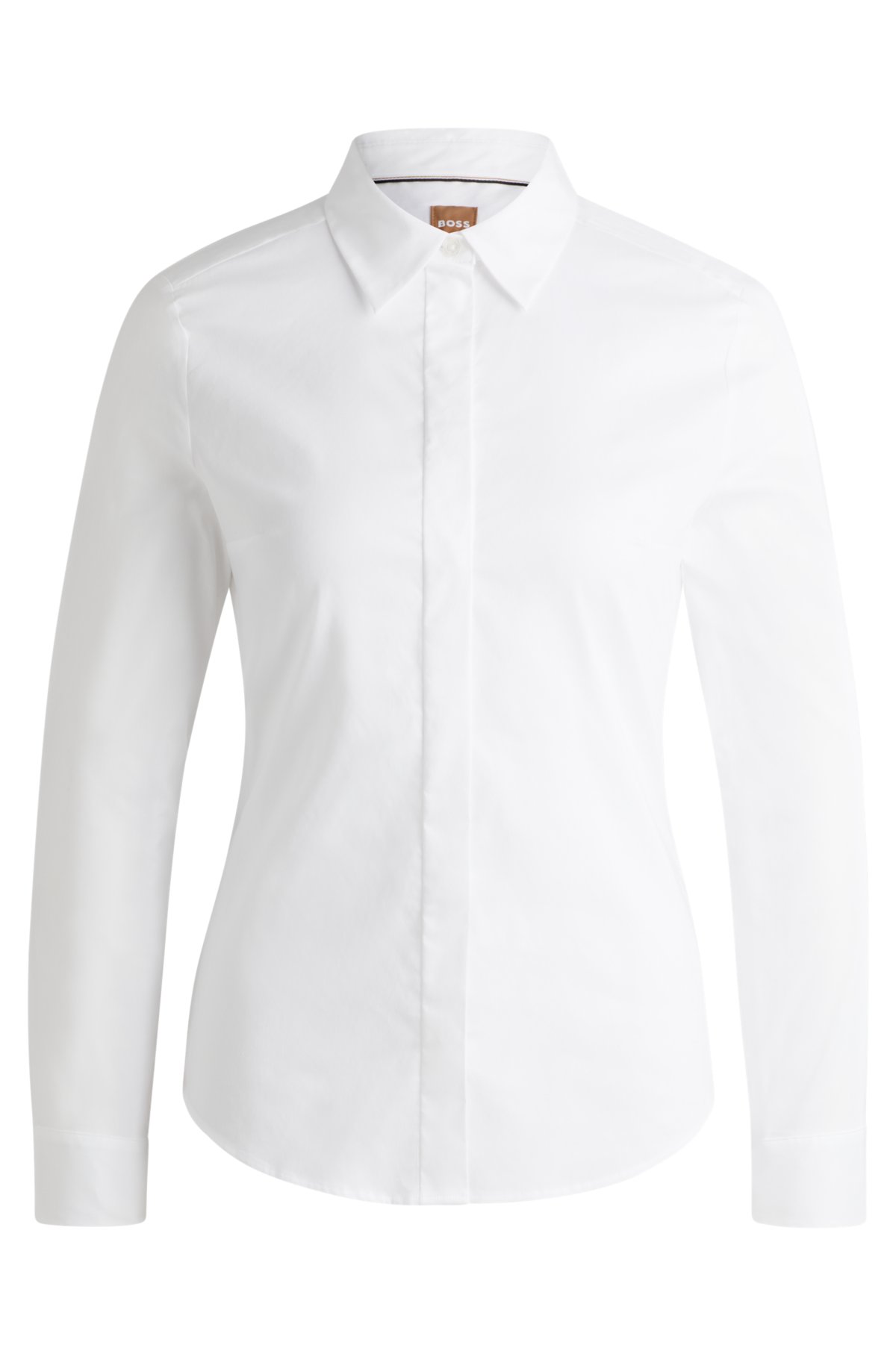 Slim-fit blouse in cotton-blend poplin, White