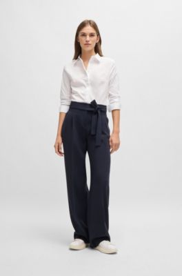 Slim-fit blouse in cotton-blend poplin, White