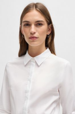 Slim-fit blouse in cotton-blend poplin, White
