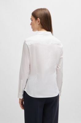 Slim-fit blouse in cotton-blend poplin, White