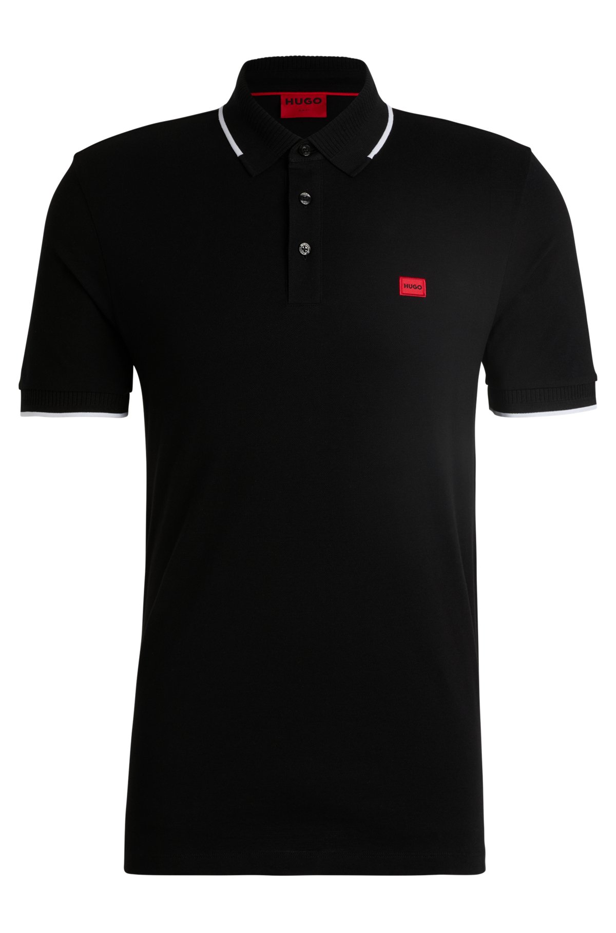HUGO - Cotton-piqué slim-fit polo shirt with red logo label