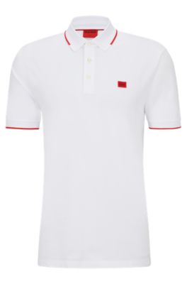 Hugo Cotton-piqu Slim-fit Polo Shirt With Logo Label In White