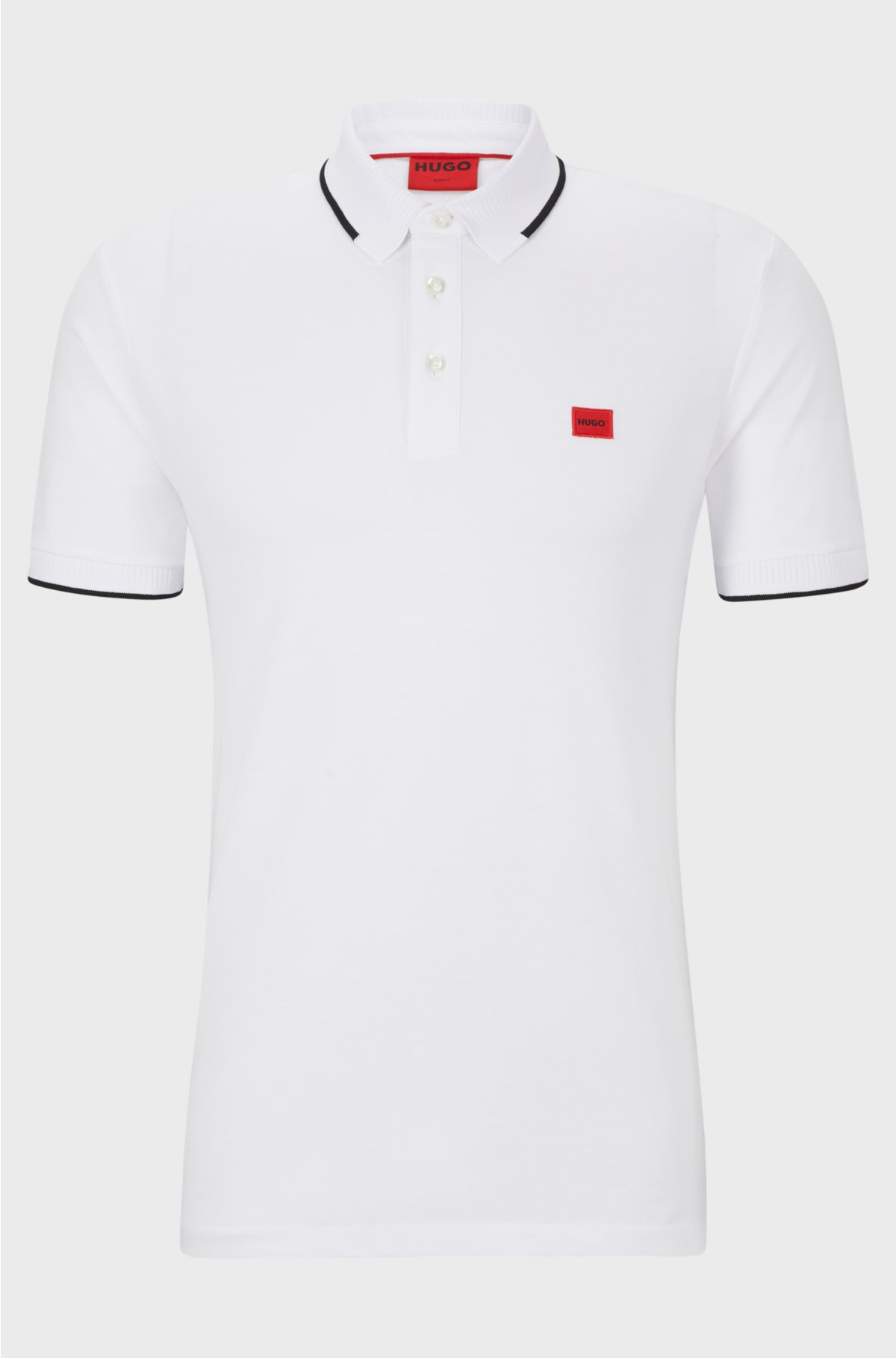 Cotton-piqué slim-fit polo shirt with red logo label, White