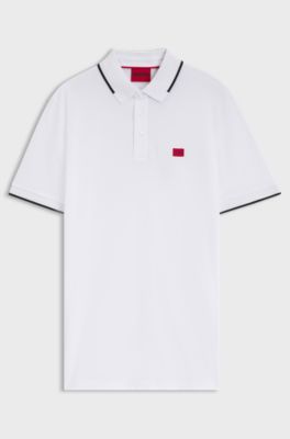Slim-fit polo shirt with red logo label, White