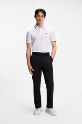 Slim-fit polo shirt with red logo label, White