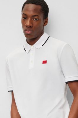 HUGO Cottonpiqué slimfit polo shirt with red logo label