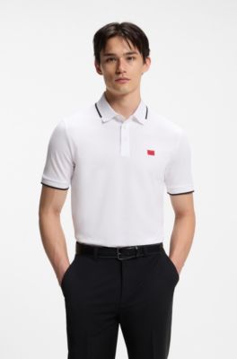 Slim-fit polo shirt with red logo label, White