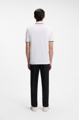 Slim-fit polo shirt with red logo label, White