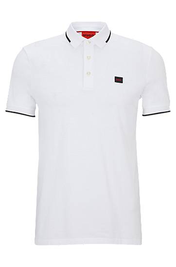 HUGO COTTON-PIQUÉ SLIM-FIT POLO SHIRT WITH RED LOGO LABEL