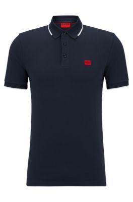 Hugo Boss Cotton-piqu Slim-fit Polo Shirt With Logo Label In Dark Blue