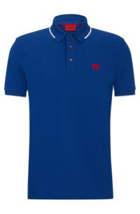 Poloshirt i bomuldspiqué med slim fit og med logomærke, Blå