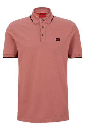 Hugo Cotton-piqué Slim-fit Polo Shirt With Logo Label In Pink