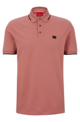 Hugo Boss Cotton-piqué Slim-fit Polo Shirt With Logo Label In Pink