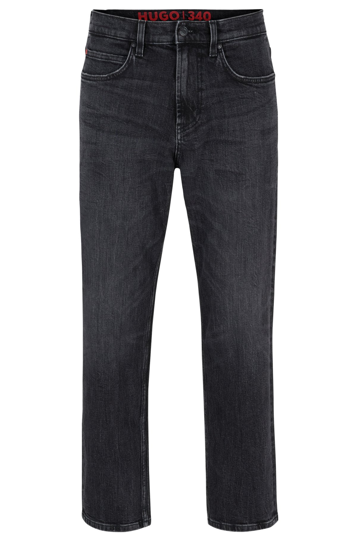 HUGO - Regular-fit jeans in black comfort-stretch denim