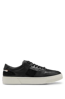 Signature-stripe low-profile trainers in leather 