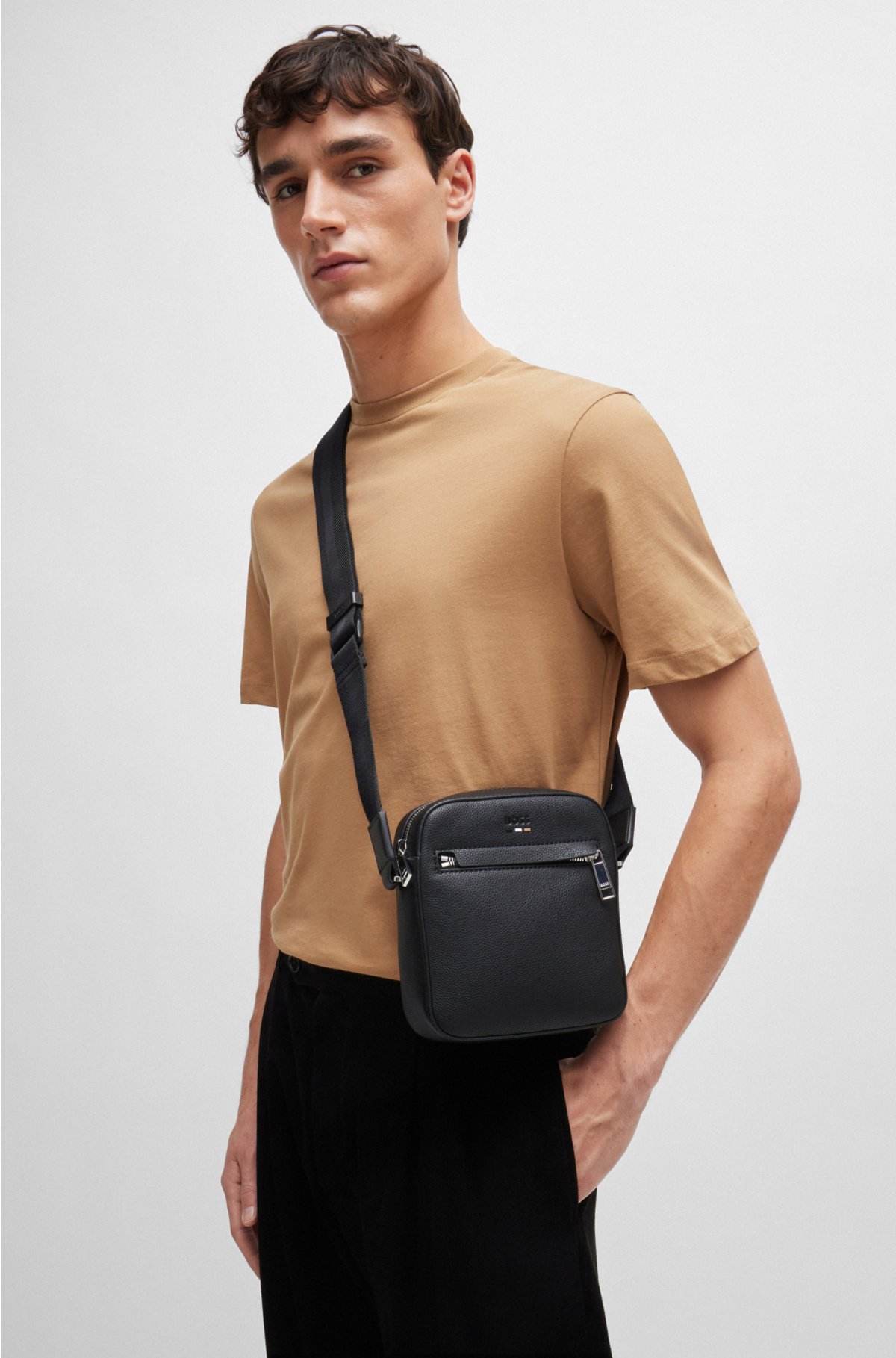 BOSS - Reporter bag in grained faux leather