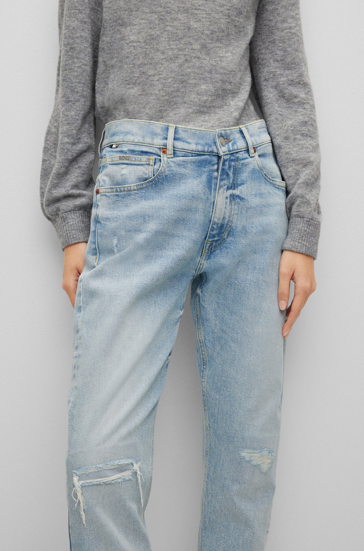 Cropped jeans in blue comfort-stretch denim, Light Blue