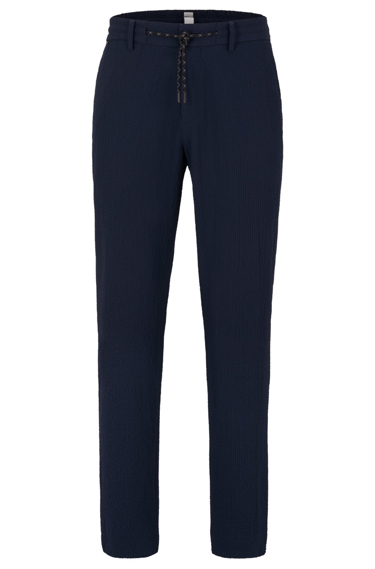 Slim-fit trousers in performance-stretch seersucker, Dark Blue