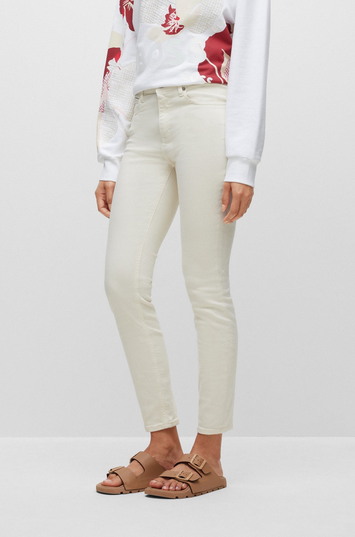 Jeans aus überfärbtem Stretch-Denim mit mittlerer Bundhöhe und Cropped-Länge, Weiß