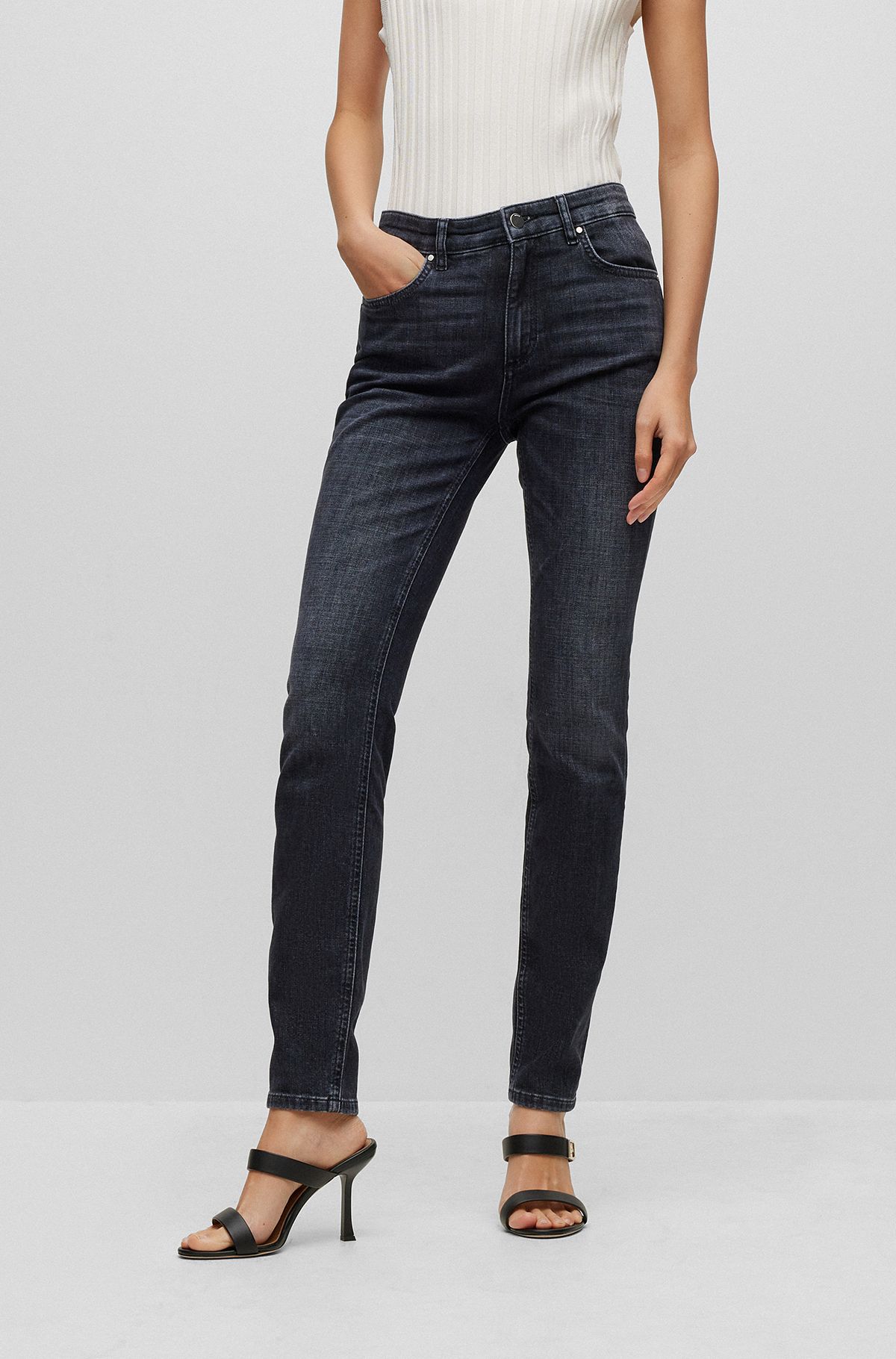 Slim-fit jeans in super-soft Italian black denim, Black
