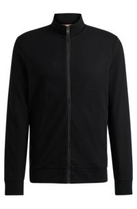 Mercerised-cotton zip-up jacket with piping details, Black