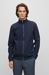 Ottoman-structured zip-up sweatshirt with tonal side panels, Dark Blue