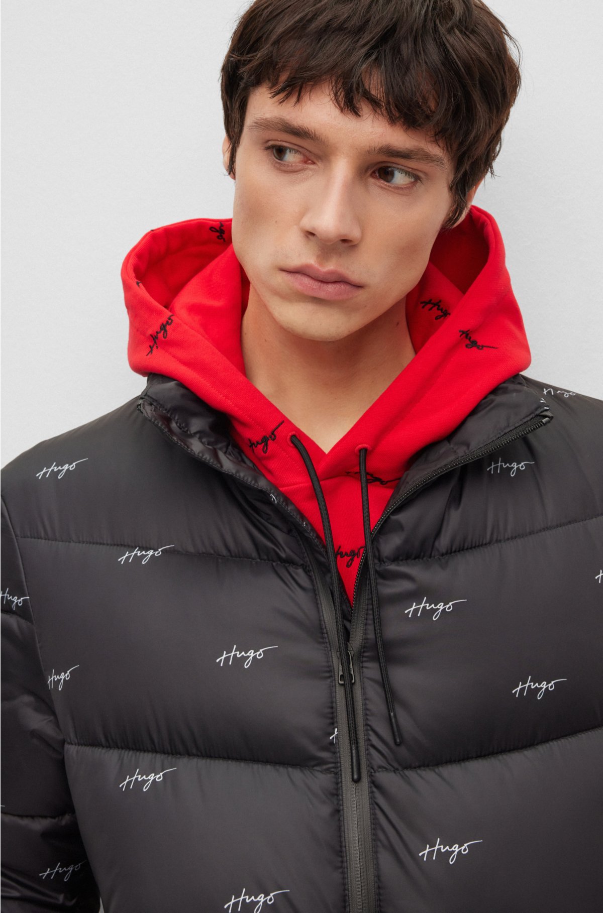HUGO - Recycled-material padded jacket handwritten with logos