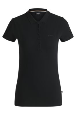 BOSS Cotton pique polo shirt with logo detail Black