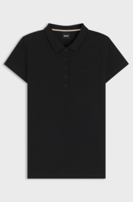 Polo van katoenpiqu&eacute; met logodetail, Zwart