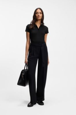 Cotton-piqu&eacute; polo shirt with logo detail, Black