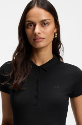 Polo van katoenpiqu&eacute; met logodetail, Zwart