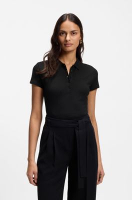 Polo van katoenpiqu&eacute; met logodetail, Zwart