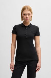 Poloshirt aus Baumwoll-Piqué mit Logo-Detail, Schwarz