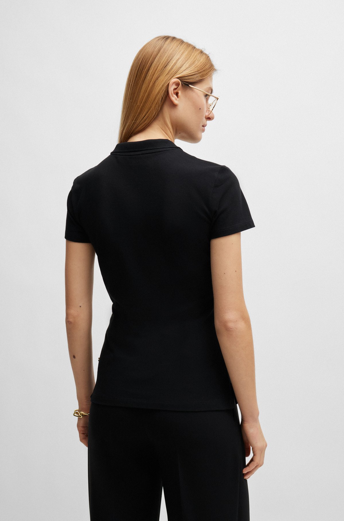 Cotton-piqué polo shirt with logo detail, Black