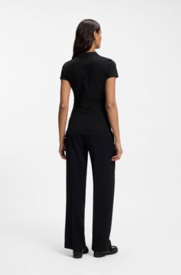 Cotton-piqu&eacute; polo shirt with logo detail, Black
