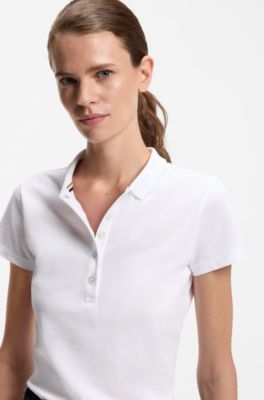 Cotton-piqu&eacute; polo shirt with logo detail, White