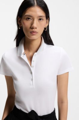 Cotton-piqu&eacute; polo shirt with logo detail, White