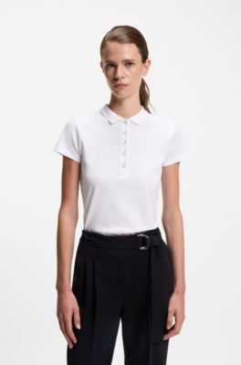 コットンピケ ポロシャツ ロゴディテール, ホワイト