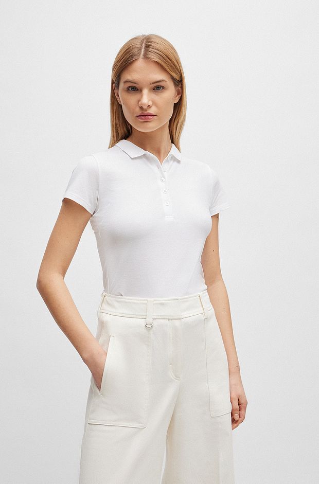 Cotton-piqué polo shirt with logo detail, White