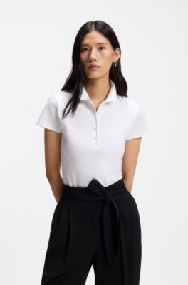 Polo in piqu&eacute; di cotone con logo, Bianco