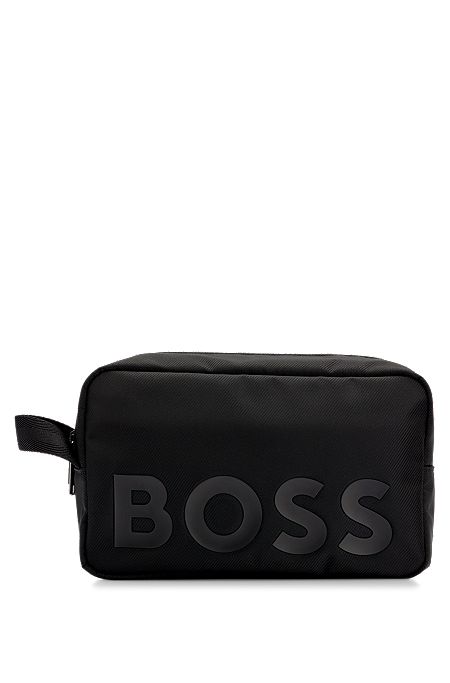 Logo washbag in structured recycled material, Black