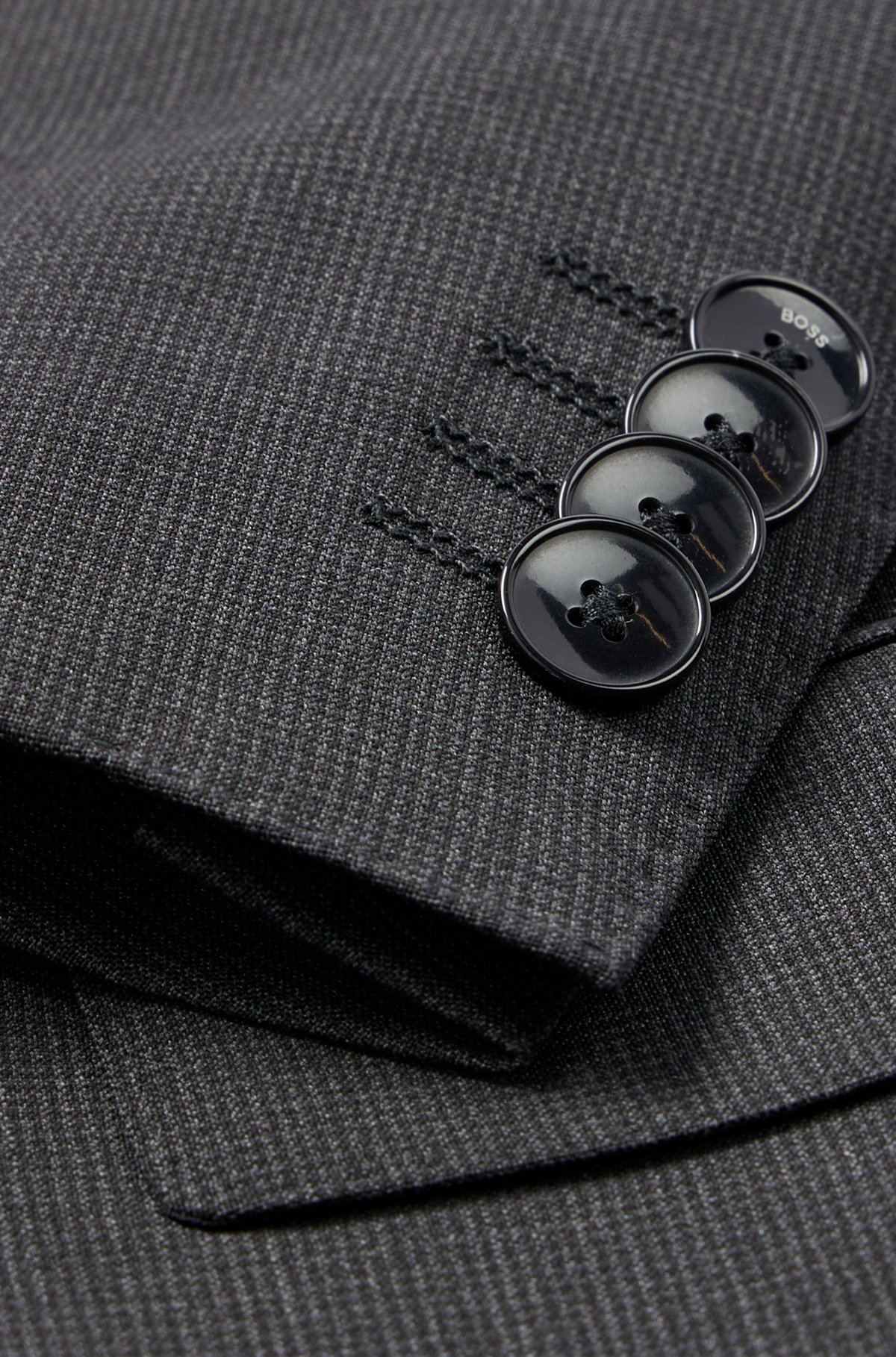 Driedelig slim-fit pak van scheerwol met stretch, Zwart