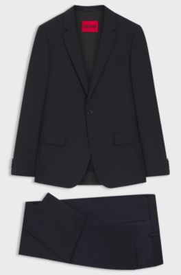 Slim-fit suit in micro-patterned performance-stretch cloth, Dark Blue