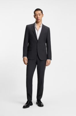 Slim-fit suit in micro-patterned performance-stretch cloth, Dark Blue