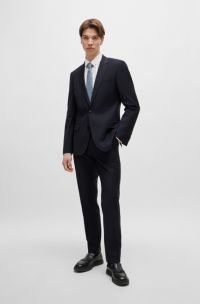 Slim-fit suit in micro-patterned performance-stretch cloth, Dark Blue