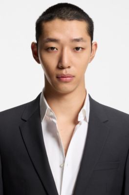 Slim-fit suit in micro-patterned performance-stretch cloth, Dark Blue