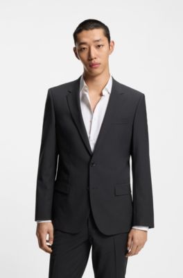 Slim-fit suit in micro-patterned performance-stretch cloth, Dark Blue