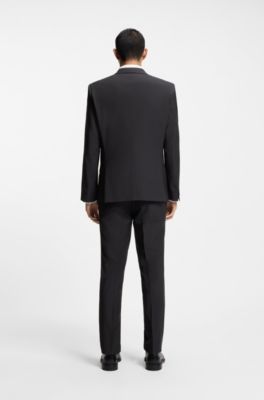 Slim-fit suit in micro-patterned performance-stretch cloth, Dark Blue